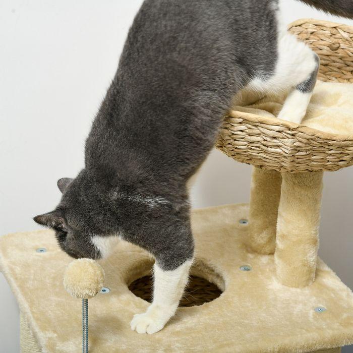 Image du produit Swisshandel24 Petit arbre à chat, 74 cm avec niche pour chat, balle de jeu, avec lit, jusqu'à 5kg, Beige (74 cm, Beige)