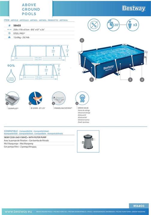 Produktbild Bestway Steel Pro (259 x 170 x 61 cm)