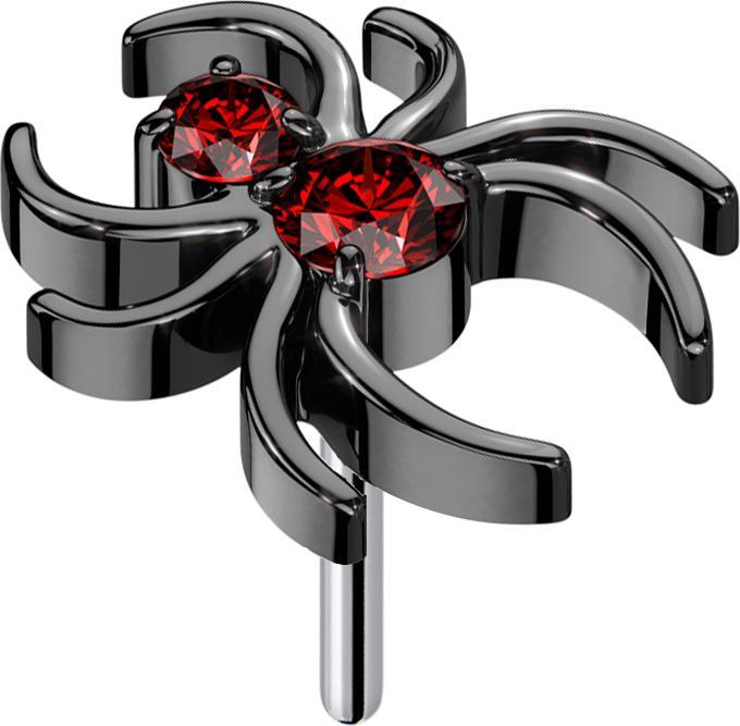 Produktbild Star Piercing Threadless Spinne schwarz Kristalle rot (Titan G23, ohne Messing)