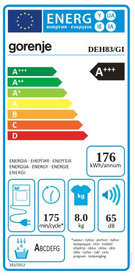 Energy Label Gorenje DEH 83/GI Clothes Dryer Freestanding Front Loader A+++ (8 kg)