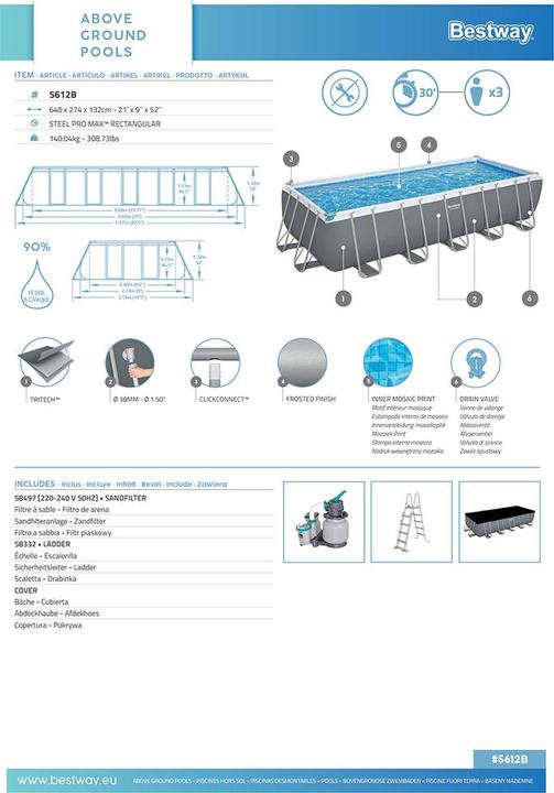 Immagine prodotto Bestway Set piscina fuori terra Power Steel Best way da 6,40 m x 2,74 m x 1,32 m (640 x 274 x 132 cm)