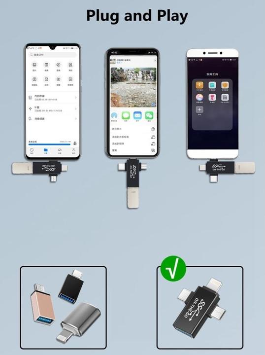 Actual product image PowerGuard 3-in-1 USB-C MicroUSB Lightning OTG Adapter (USB 3.0)