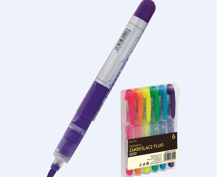 Produktbild GrandHall Textmarker-Sticks in 6 GRAND-Farben (Rosa, Gelb, Grün, Lila, Blau, Orange, 3.40 mm)