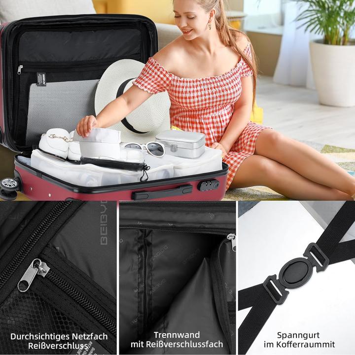 Produktbild Beibye 3-teiliges Hartschalenkoffer-Set (115 l, Handgepäck (bis 50l), M (50 - 90l), L (90 - 115l))
