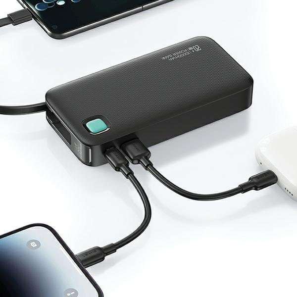 Actual product image Usams Powerbank ze zwijanym kablem USB-C Retractable 10000 mAh PD 20W Fast Charge XY Series czarny/b (10000 mAh, 50 W, 50 Wh)