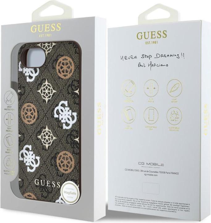 Actual product image Guess 4G Peony Pattern Case für Apple iPhone SE (2024) - brown (Apple iPhone 16e)