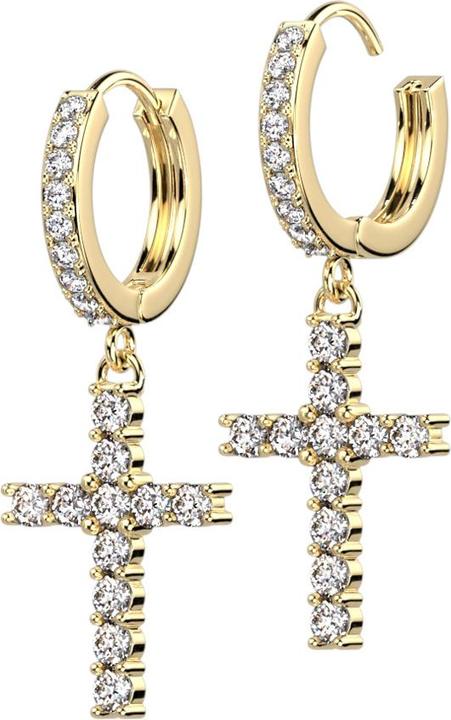 Actual product image Star Piercing Earring hinged gold-plated crystals silver pendant cross (Surgical steel 316L, Brass)