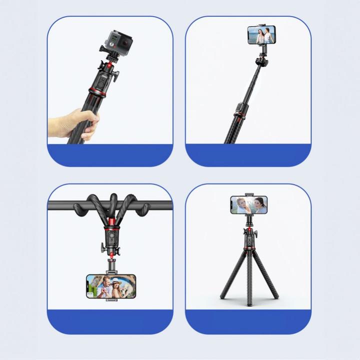 Actual product image Tech-Protect L07S Bluetooth selfie stick with flexible tripod up to 54cm and 360 head - black