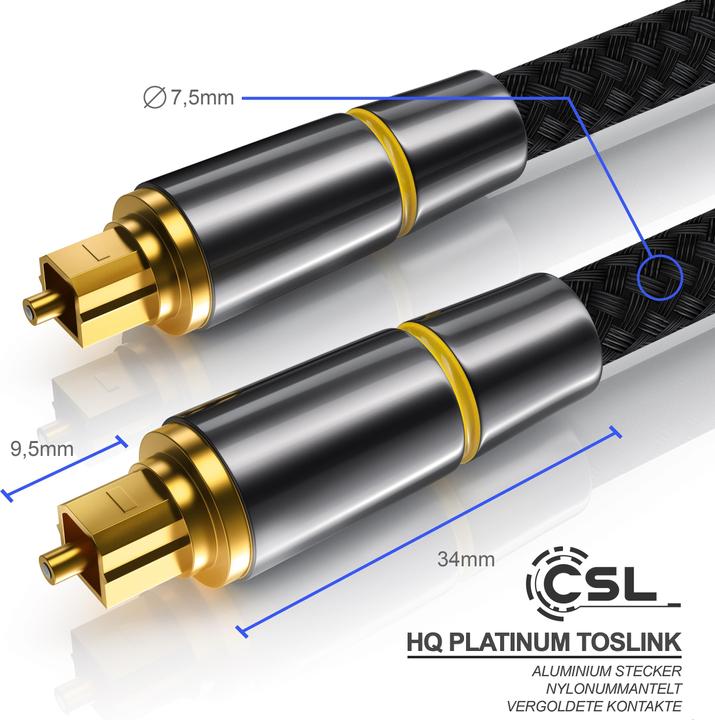 Actual product image CSL Optical cable, S/PDIF, Toslink, metal plug, nylon jacket, optical fibre, audio cable (2 m, Optical)