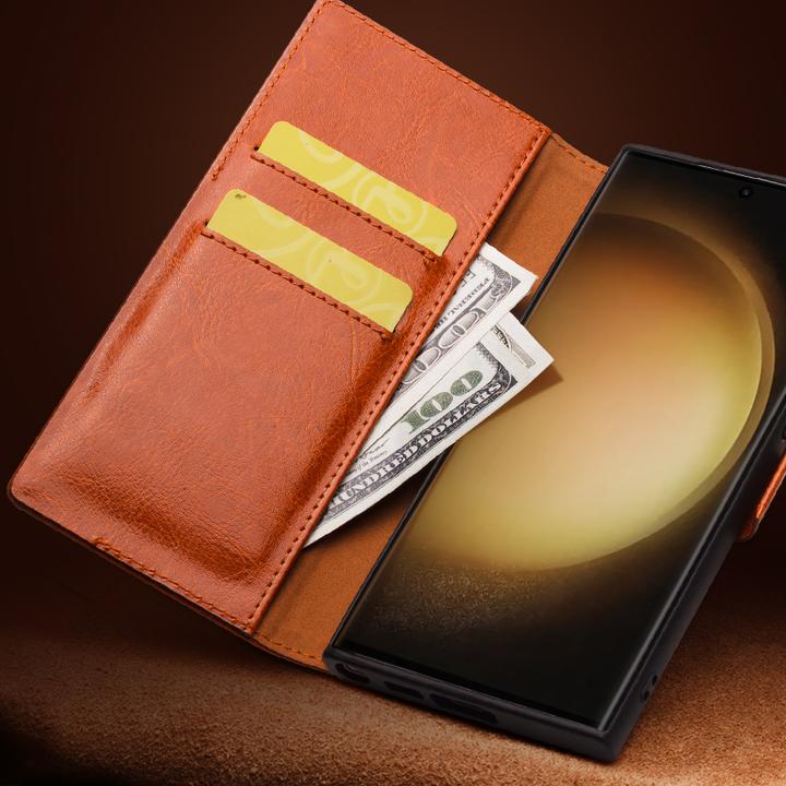 Produktbild QiAlino Hülle Flip mit magnetischem Verschluss Dunkelbraun (Samsung Galaxy S25+)