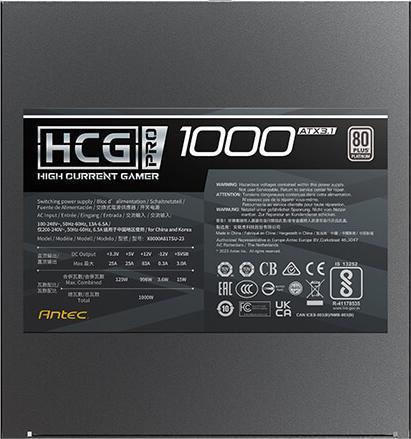 Actual product image Antec Power supply HCG 1000 PRO P EC ATX3.1 Modular 80+ Platinum retail (1000 W)