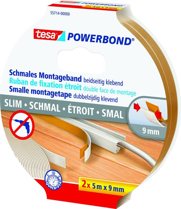 Produktbild tesa Powerbond SCHMAL doppelseitiges Montageband, 2 Rollen (9 mm)