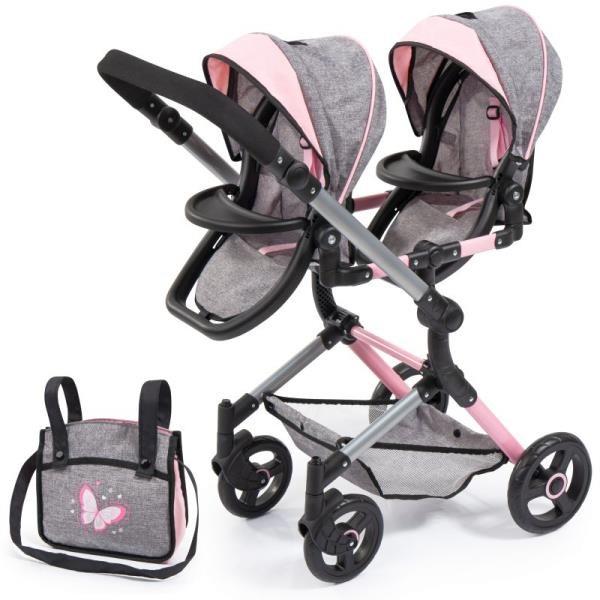 Actual product image Bayer Twin Pram - Neo - Grey w. Butterfly (26233AA)