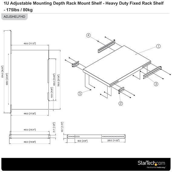 Produktbild StarTech 1 HE verstellbarer Schwerlast Fachboden für Server Rack/ Schrank bis 80 Kg - Fachboden für Server...