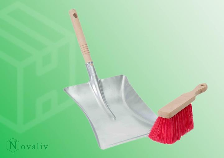 Produktbild Novaliv Kehrgarnitur mit Handfeger Langer Stiel I 45 cm I Elaston I Kehrschaufel Set Kehrset Handkehrset (1 Stk.)