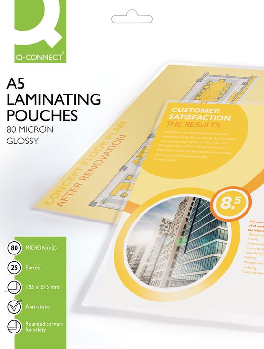Produktbild Q-Connect Laminierfolien glänzend (A5, 25 Stück, 80 µm)