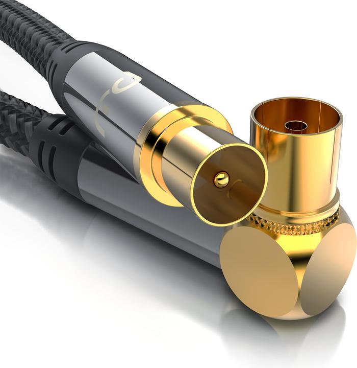 Produktbild Primewire Antennenkabel gewinkelt mit Braiding, Koaxialkabel 75 Ohm HDTV, Radio, DVB-T2 TV Antennen Kabel (135 dB, Antennenkabel)