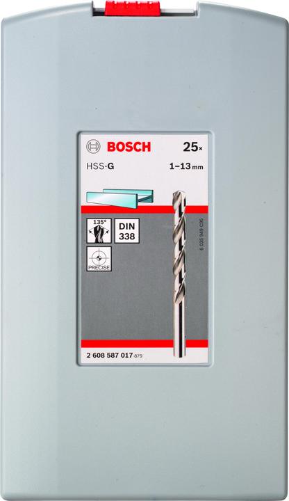Produktbild Bosch Professional Zubehör PRO Metal HSS-G Spiralbohrer-Set, 25-tlg. (6 mm, 12 mm, 1 mm, 6.5 mm, 5.5 mm, 10 mm, 10.5 mm, 12.5 mm, 1.5 mm, 7 mm, 11 mm, 3 mm, 5 mm, 8.5 mm, 11.5 mm, 8 mm, 2.5 mm, 9 mm, 3.5 mm, 4.5 mm, 2 mm, 7.5 mm, 13 mm, 9.5 mm, 4 mm)