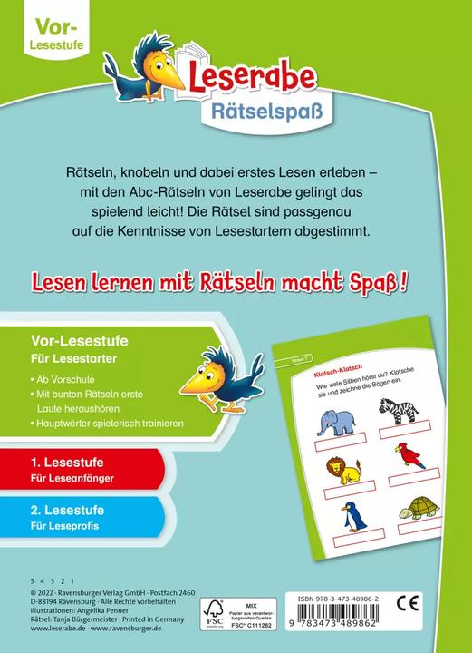 Image du produit Ravensburger Leserabe Rätselspass - Abc-Rätsel für Lesestarter ab 5 Jahren - Vor-Lesest (Allemand, Maire de Tanja, Angelica Penner, 2022)