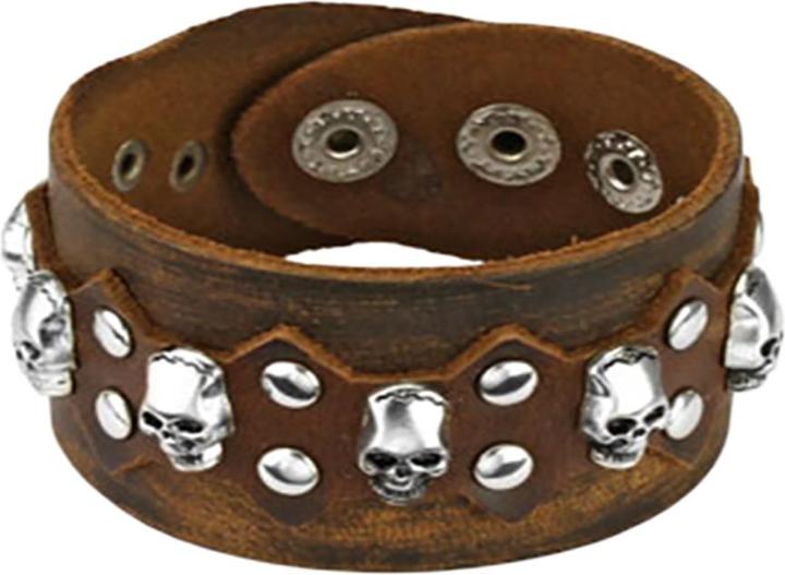 Image du produit Star Piercing Bracelet en cuir marron avec plusieurs crânes (Cuir, sans laiton)
