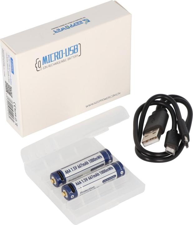 Produktbild Keeppower Akku 2 Stück AAA, Micro, AAA, LR03, mit USB-Ladebuchse (2 Stk., AAA, 667 mAh)