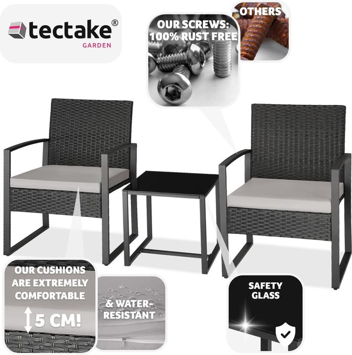 Produktbild tectake Rattan Sitzgruppe Granada mit Tisch für 2 Personen schwarz