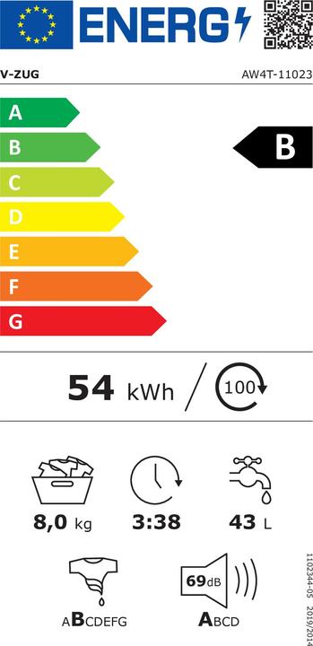 Energie-Label V-Zug AdoraWaschen V4000 (8 kg, Rechts)