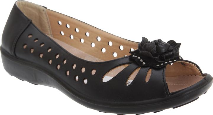 Boulevard Ballerinas Schuhe mit Zehenöffnung Lochmuster und BlumenApplikation