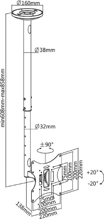 Actual product image Reflecta TV ceiling mount PALLAS Extend 85 (Ceiling, 42", 30 kg)
