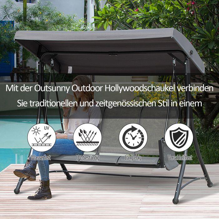 Actual product image Swisshandel24 3-seater Hollywood swing, garden swing with sun canopy, swing bench with shelf, aluminium, grey