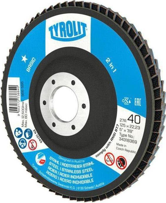 Produktbild Tyrolit Fächerscheibe BASIC Ø 125 mm Körnung 60 gekröpft Stahl, Edelstahl ZA - Zirkonkorund (60)