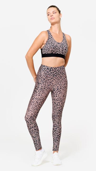 Image du produit Decathlon Brassière dos nageur avec coques maintien modéré Femme, Léopard beige et noir (L)