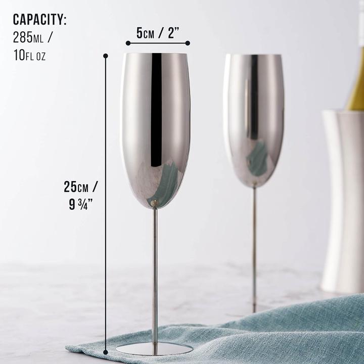 Produktbild Oak & Steel Edelstahl Sektgläser Silber 2er-Set (28.50 cl, 2 Gläser, Sektgläser)