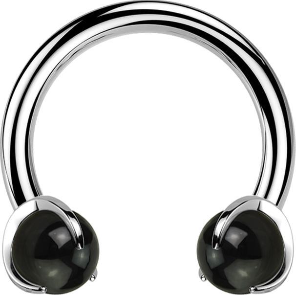 Star Piercing Micro Circular Barbell Innengewinde silber mit zwei Kugeln Onyx Stein gefasst (Mineralisch, ohne Messing, Titan G23)