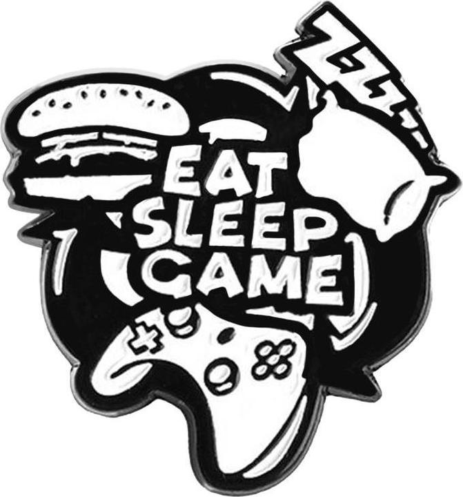 JTI Brosche, Metall - Eat Sleep Game