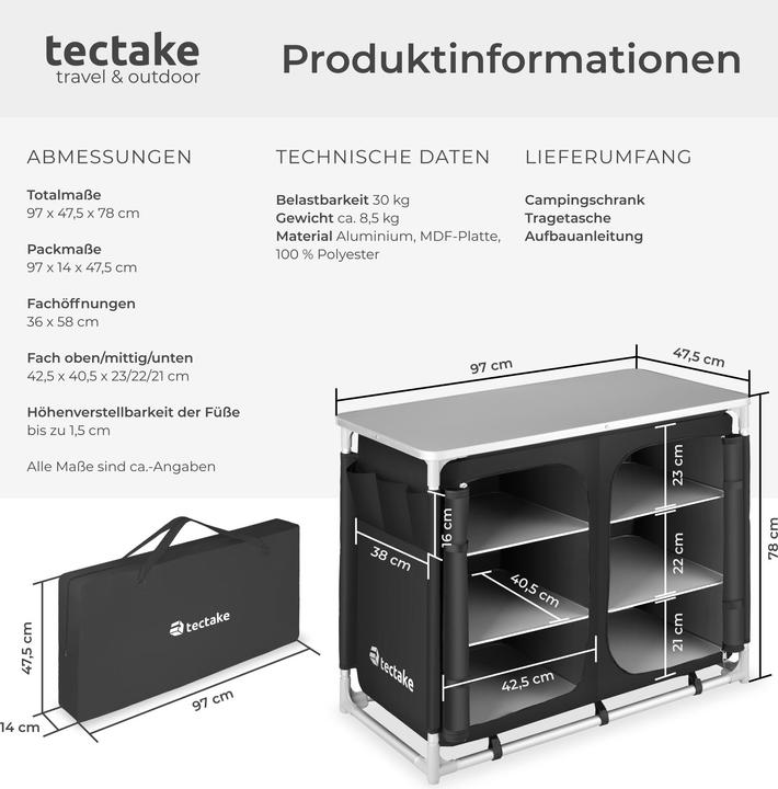 Actual product image tectake Camping kitchen 97x47.5x78cm