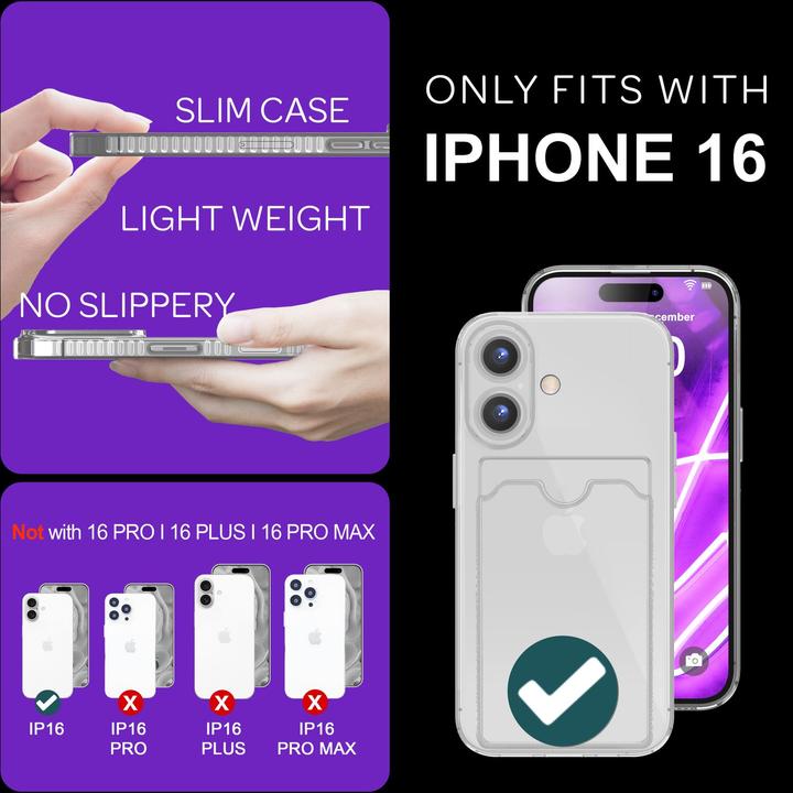 Immagine prodotto Nalia Portacarte trasparente in silicone trasparente al neon (Apple iPhone 16)