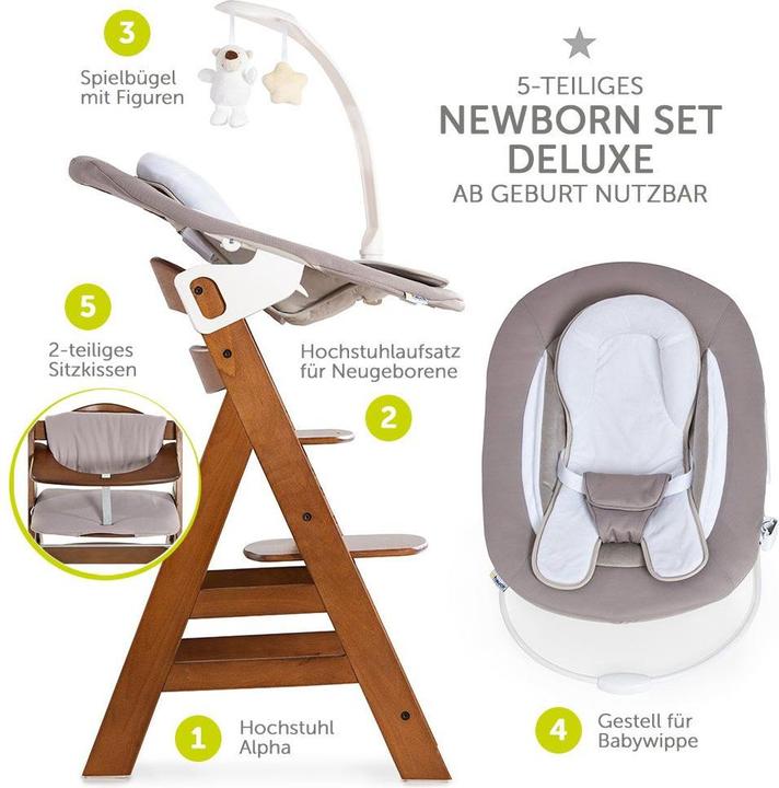 Actual product image Hauck Highchairs Alpha Plus Walnut Newborn Set Deluxe - 4 pcs. (High chair booster seat)