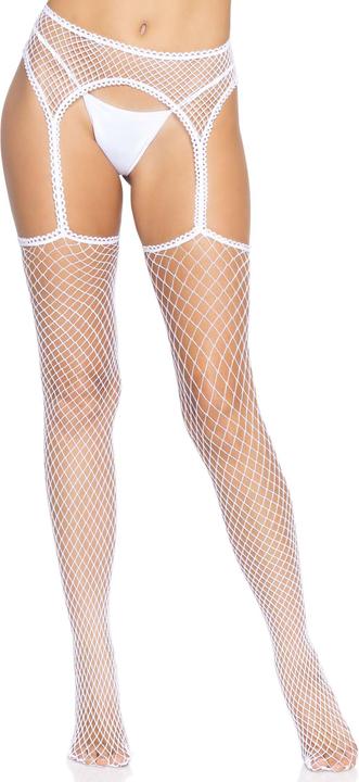 Leg Avenue Netzstrümpfe mit Strumpfhalter Weiss (One Size)