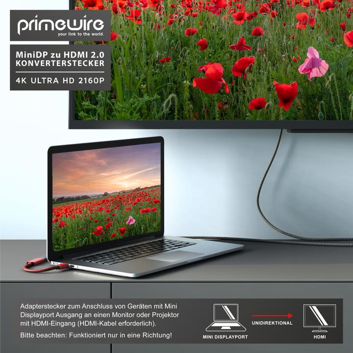 Immagine prodotto Primewire Adattatore da Mini Displayport a Hdmi 2.0 4K, cavo Mini DP, adattatore mDP, 4K@60Hz, Thunderbolt (0.15 m, HDMI)