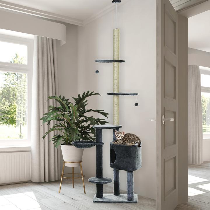 Immagine prodotto PawHut Albero per gatti con grotta (260 cm, Grigio scuro)