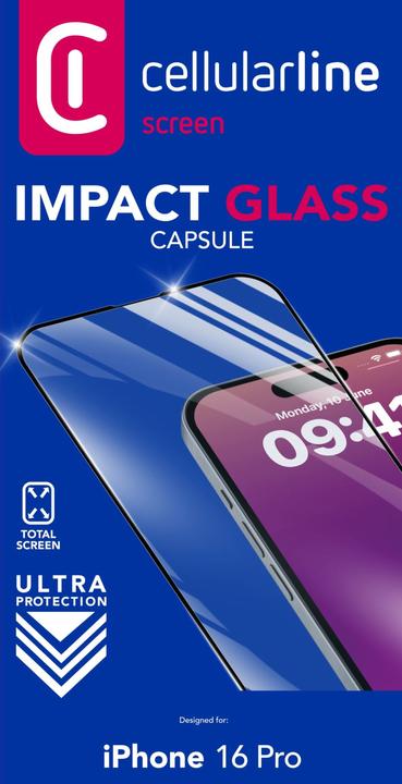 Actual product image Cellularline Impact Glass Capsule - iPhone 16 Pro Tough edge-to-edge tempered glass (1 Piece, Apple iPhone 16 Pro)