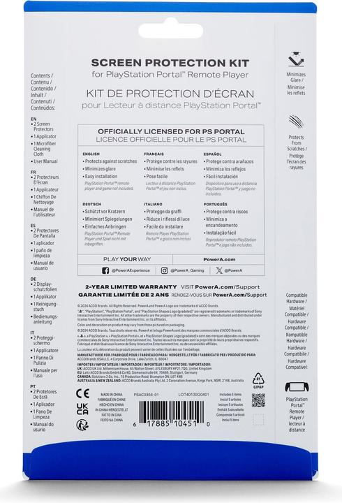 Valeurs nutritives et ingrédients PowerA PS5 Portal Screen Protector POWER A sous licence officielle (PS5)