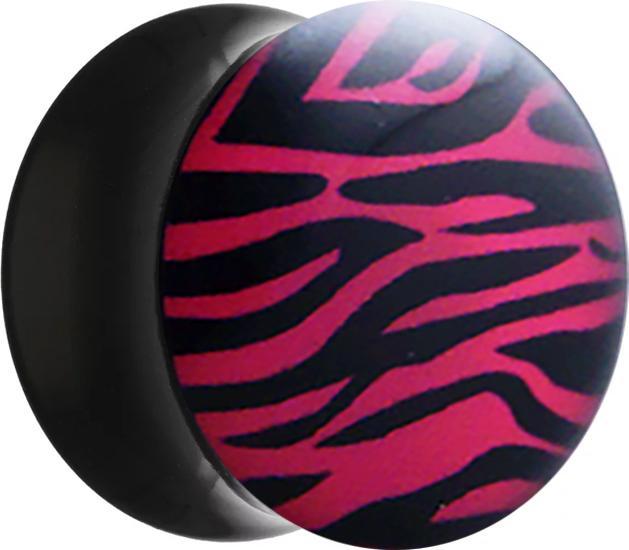 Star Piercing Flared Plug mit Zebramuster pink (ohne Messing, Acryl)