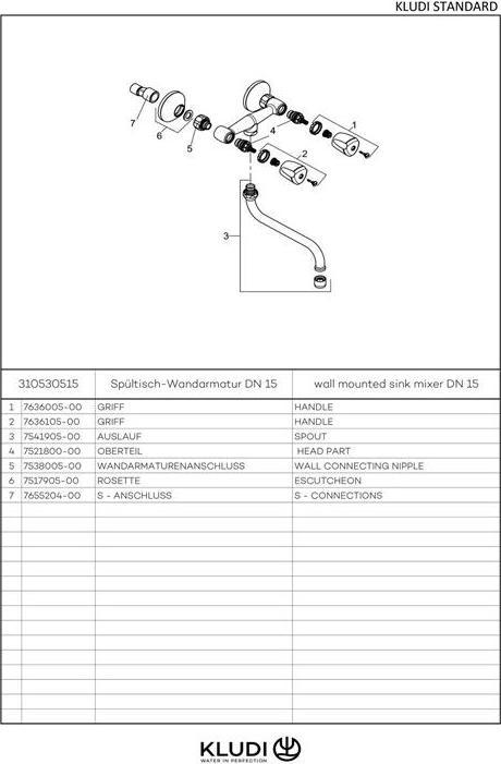 Actual product image Kludi STANDARD wall-mounted sink mixer