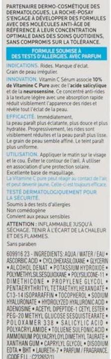 Valeurs nutritives et ingrédients La Roche Posay Sérum Redermic Pure Vitamine C10 (30 ml)