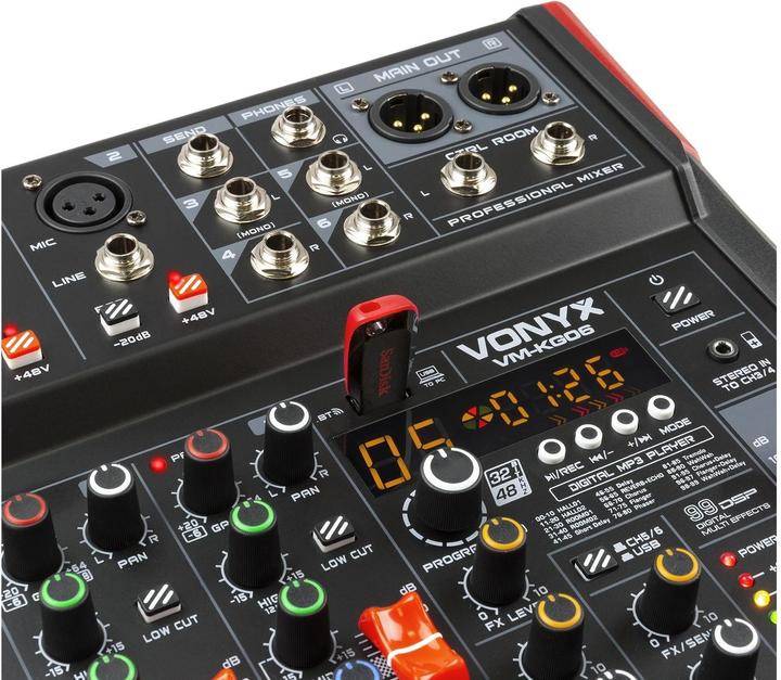 Produktbild Vonyx VM-KG06 - 6-kanaals mengpaneel Bluetooth, DSP, mp3 speler en USB audio interface (Studio- und Livemixer)