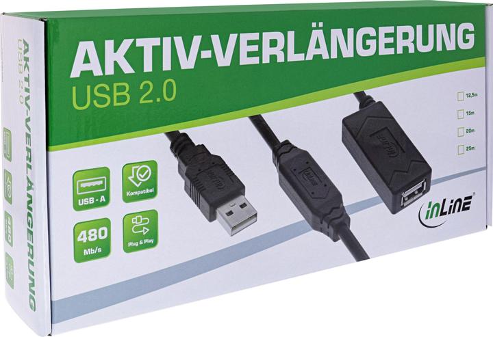 Actual product image InLine USB 2.0 active extension, USB-A plug/socket, 20m (20 m, USB 2.0)