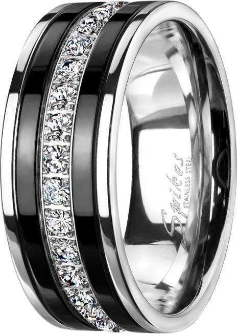 Immagine prodotto Star Piercing Anello argento a strisce nere con strisce di cristallo (Acciaio chirurgico 316L)