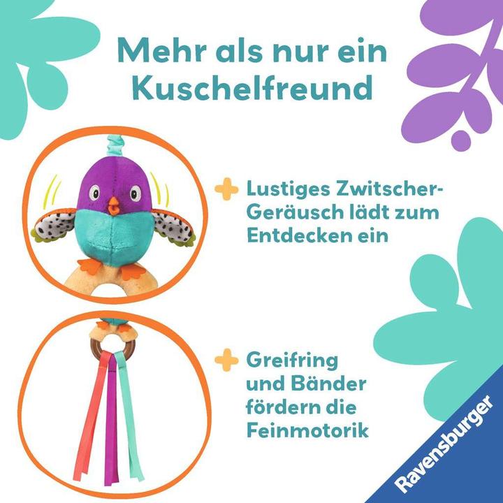Immagine prodotto Ravensburger 4853 play+ uccello cinguettante, giocattolo da afferrare in legno, peluche con pancia cinguettante